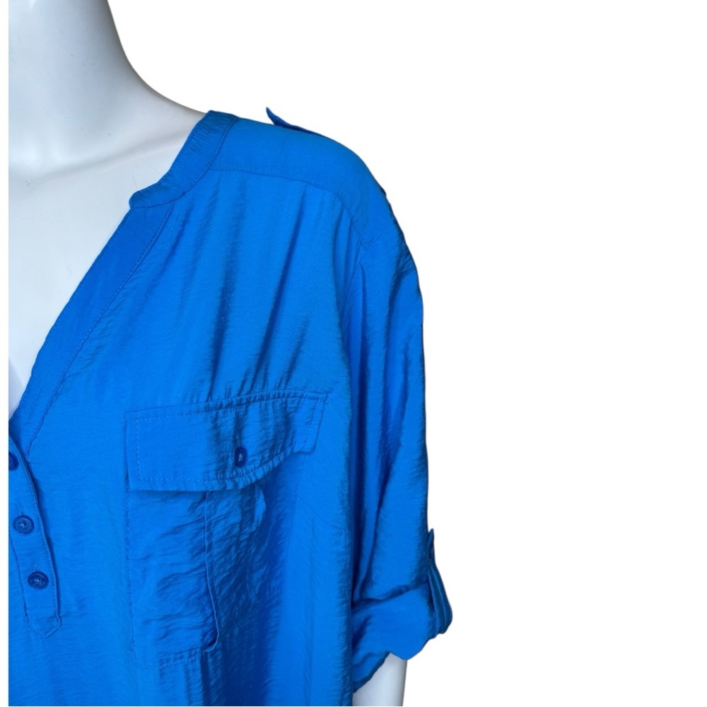 Torrid Harper 3/4 Sleeve Top Blouse 3X V-neck Roll Tab Blue - Picture 6 of 13